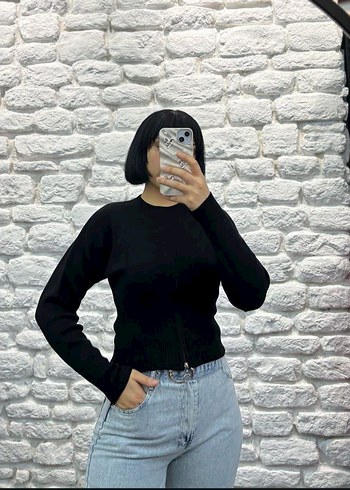 Siyah Fermuar Detaylı Kadın Uzun Kollu İnce Triko
