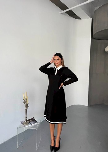 Uzun Kollu Siyah Ofis Elbisesi - Görsel 2