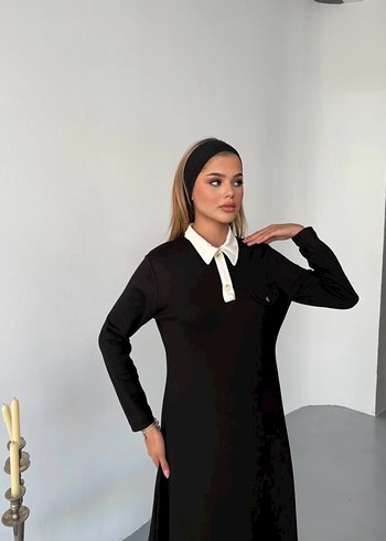 Uzun Kollu Siyah Ofis Elbisesi - Görsel 3