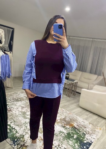 Bordo renk garnili alt üst takım - Görsel 3