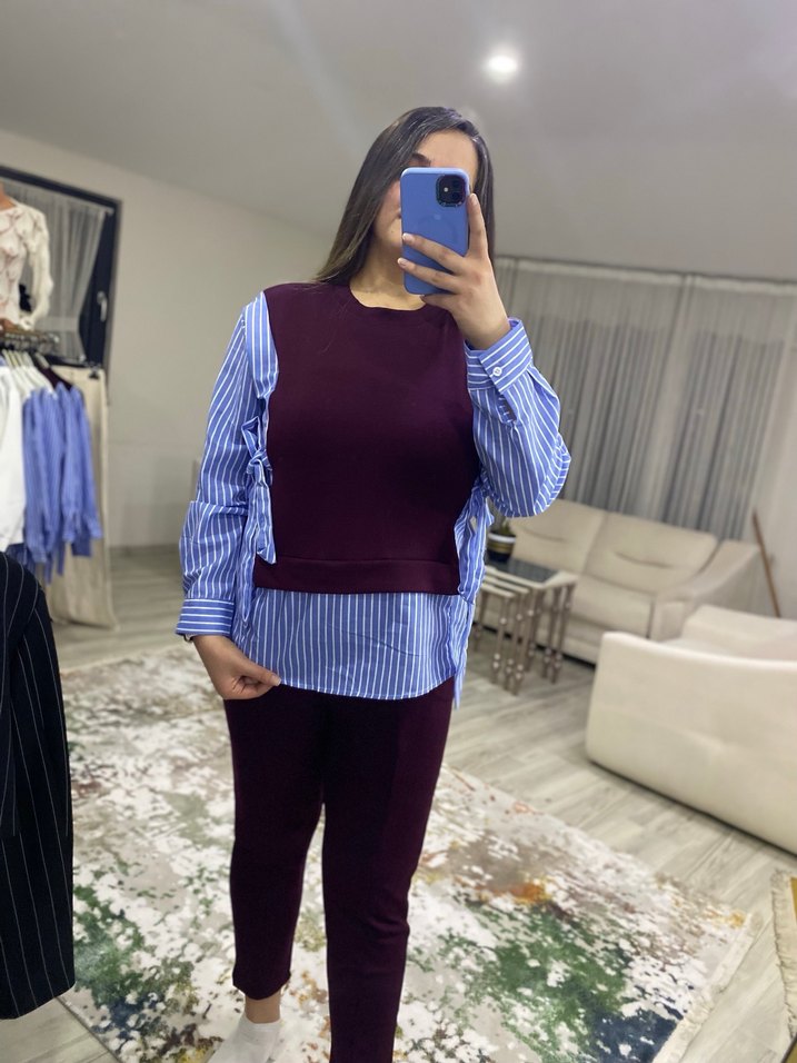 Bordo renk garnili alt üst takım - Görsel 3