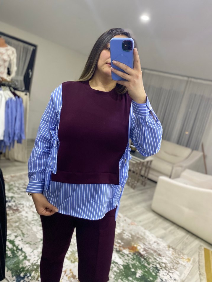 Bordo renk garnili alt üst takım - Görsel 4