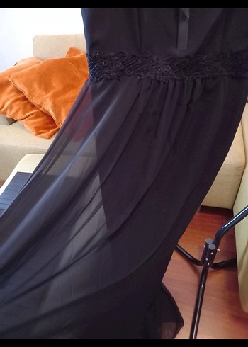 Kolsuz Siyah Uzun gece elbisesi - Görsel 5