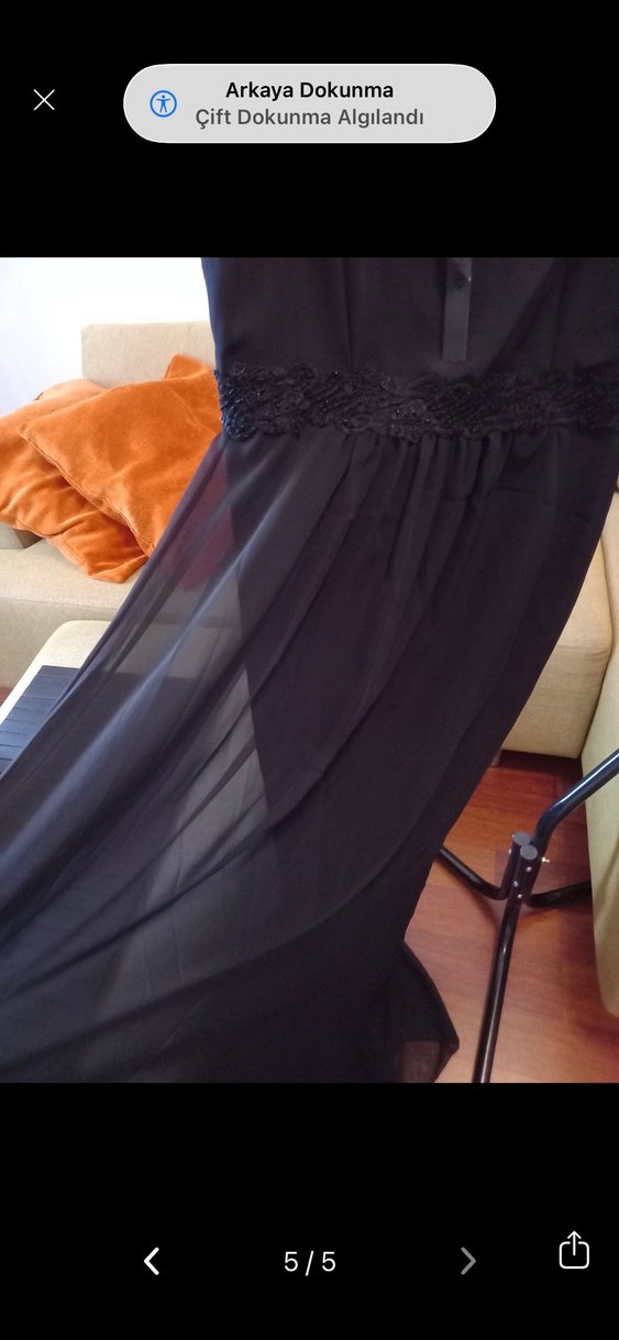 Kolsuz Siyah Uzun gece elbisesi - Görsel 5