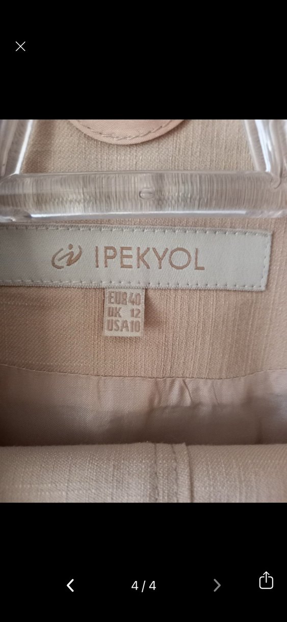 Bej Kadın Ofis Takım, Düğmeli, Uzun Kollu - Görsel 3