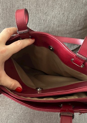 Parlak Bordo Hakiki Deri Kadın Çanta - Görsel 6