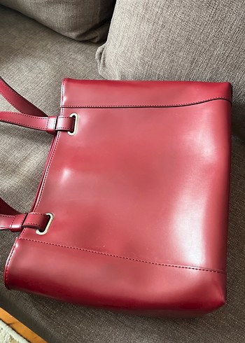 Parlak Bordo Hakiki Deri Kadın Çanta - Görsel 7