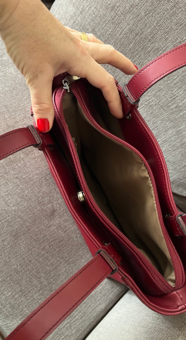 Parlak Bordo Hakiki Deri Kadın Çanta - Görsel 3