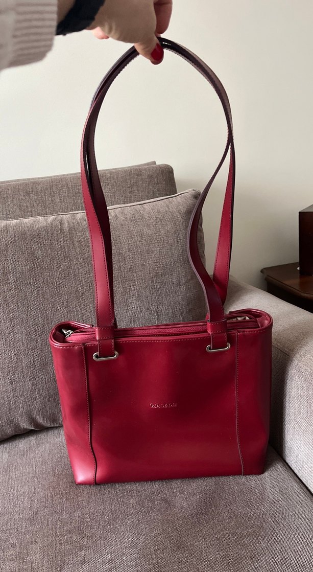 Parlak Bordo Hakiki Deri Kadın Çanta - Görsel 2