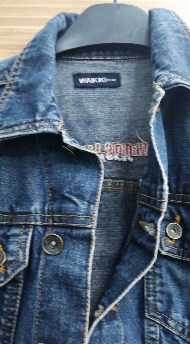 Düğmeli Koyu Mavi Kadın Denim Ceket - Görsel 4