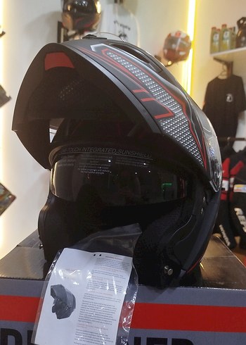 Wosen çene açılır Siyah Desenli Biker Motosiklet Kaskı L beden - Görsel 6