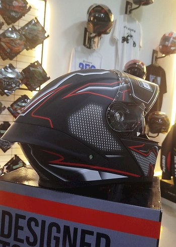 Wosen çene açılır Siyah Desenli Biker Motosiklet Kaskı L beden - Görsel 4