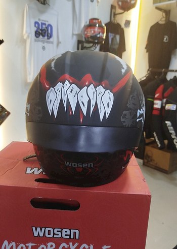 Wosen Helmet Siyah Baskılı Motosiklet Kaskı L beden - Görsel 4