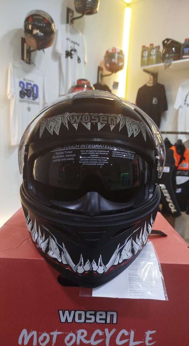 Wosen Helmet Siyah Baskılı Motosiklet Kaskı L beden - Görsel 5