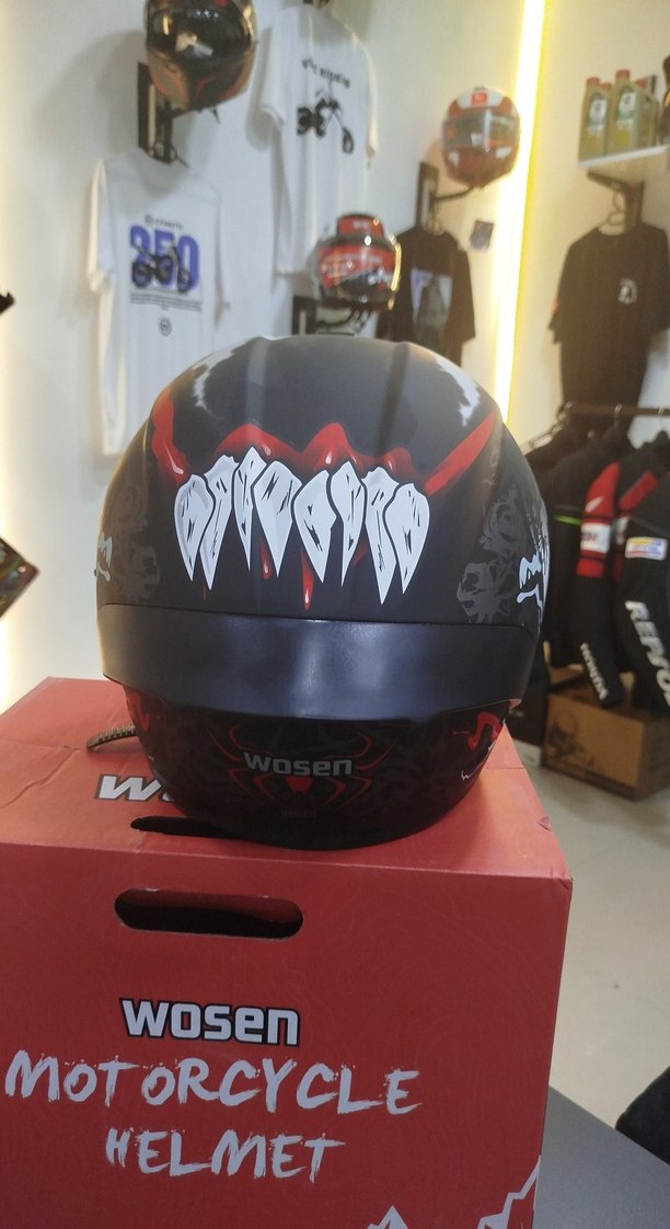 Wosen Helmet Siyah Baskılı Motosiklet Kaskı L beden - Görsel 4