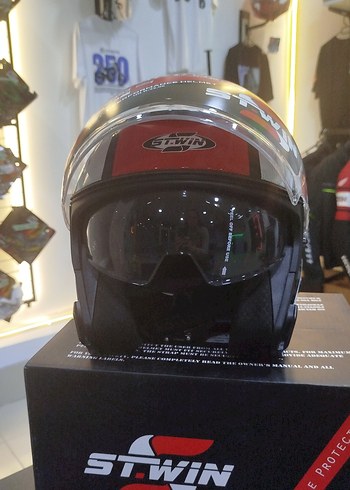 Stwin Kırmızı Gri Baskılı Biker Motosiklet Kaskı L beden - Görsel 2