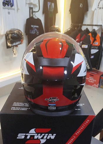 Stwin Kırmızı Gri Baskılı Biker Motosiklet Kaskı L beden - Görsel 4