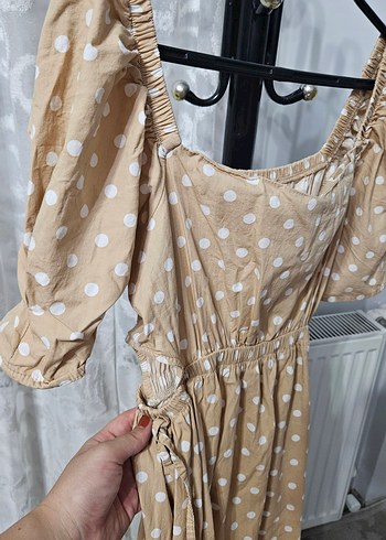 Zara Bej Puantiyeli Bohem Midi Elbise
