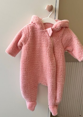 Pembe Peluş Bebek Tulumu Kapüşonlu