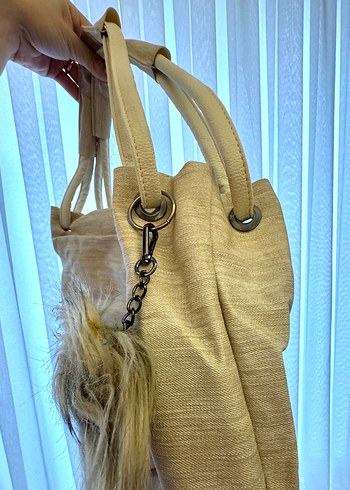 Bej Keten Kadın Kol Çantası - Görsel 6