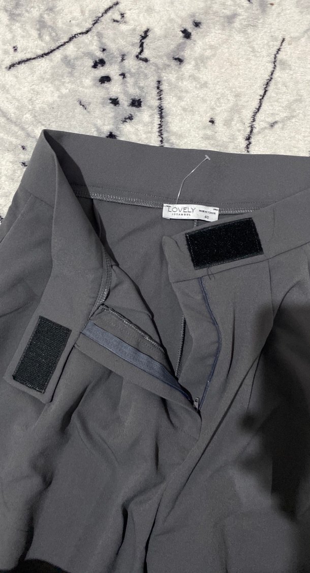 Gri Pilili Kadın Kumaş Pantolon - Görsel 2