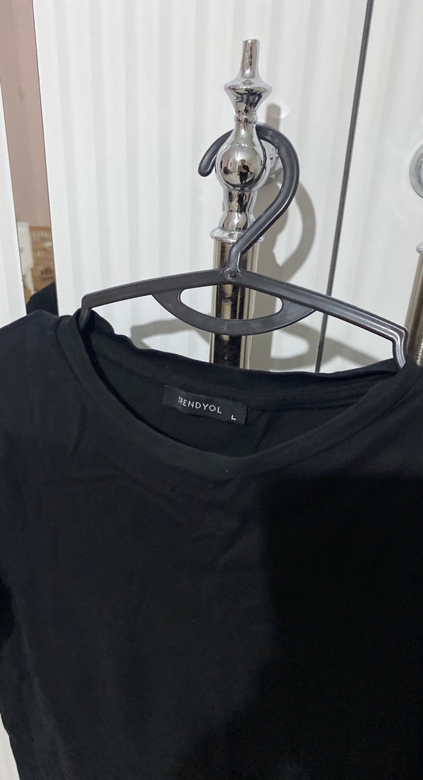 Siyah Kadın Kısa Kollu Salaş Tişört - Görsel 2