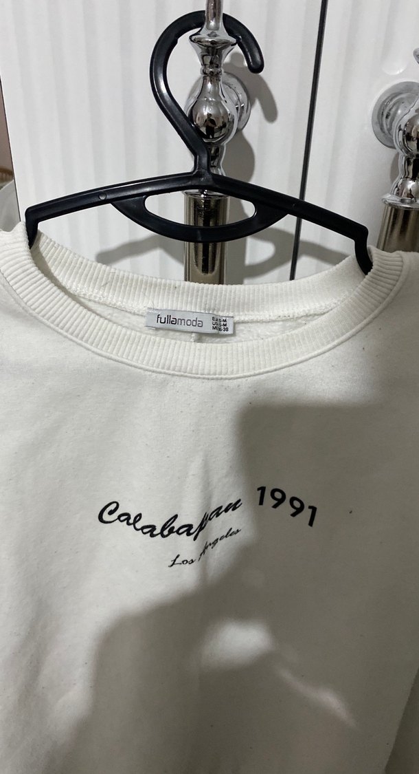 Beyaz Pamuklu Kadın Sweatshirt - Görsel 2