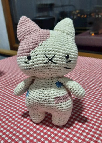 Beden Pastel Pembe El Örgüsü Peluş Kedi Oyuncak