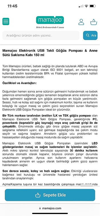 Beden Elektrikli göğüs pompası MAMAJOO