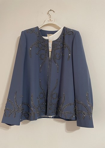 İşlemeli Mavi Uzun Abiye Takım - Görsel 5