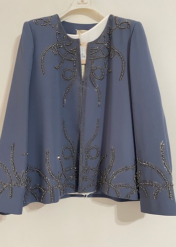 İşlemeli Mavi Uzun Abiye Takım - Görsel 2