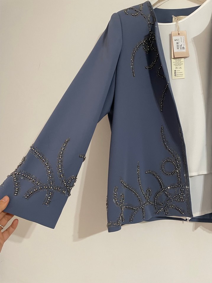 İşlemeli Mavi Uzun Abiye Takım - Görsel 3
