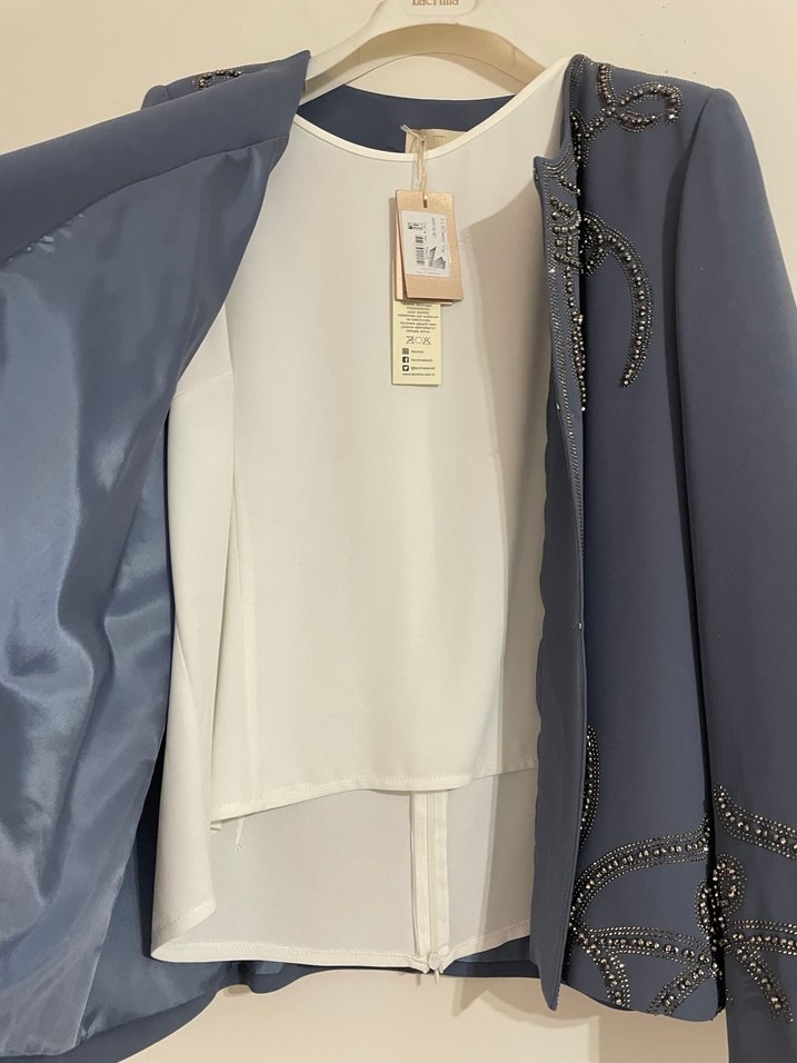 İşlemeli Mavi Uzun Abiye Takım - Görsel 4