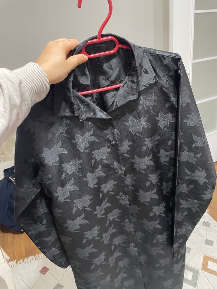 Siyah Uzun Kollu Midi Düğmeli Kadın Gömlek - Görsel 2