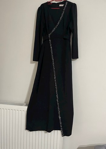 Uzun Siyah Drapeli Kadın Elbise - Görsel 2