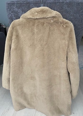 Bej Kadın Suni Kürk Midi Kaban - Görsel 4