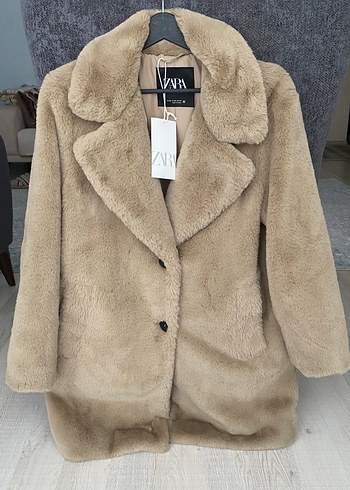 Bej Kadın Suni Kürk Midi Kaban - Görsel 2