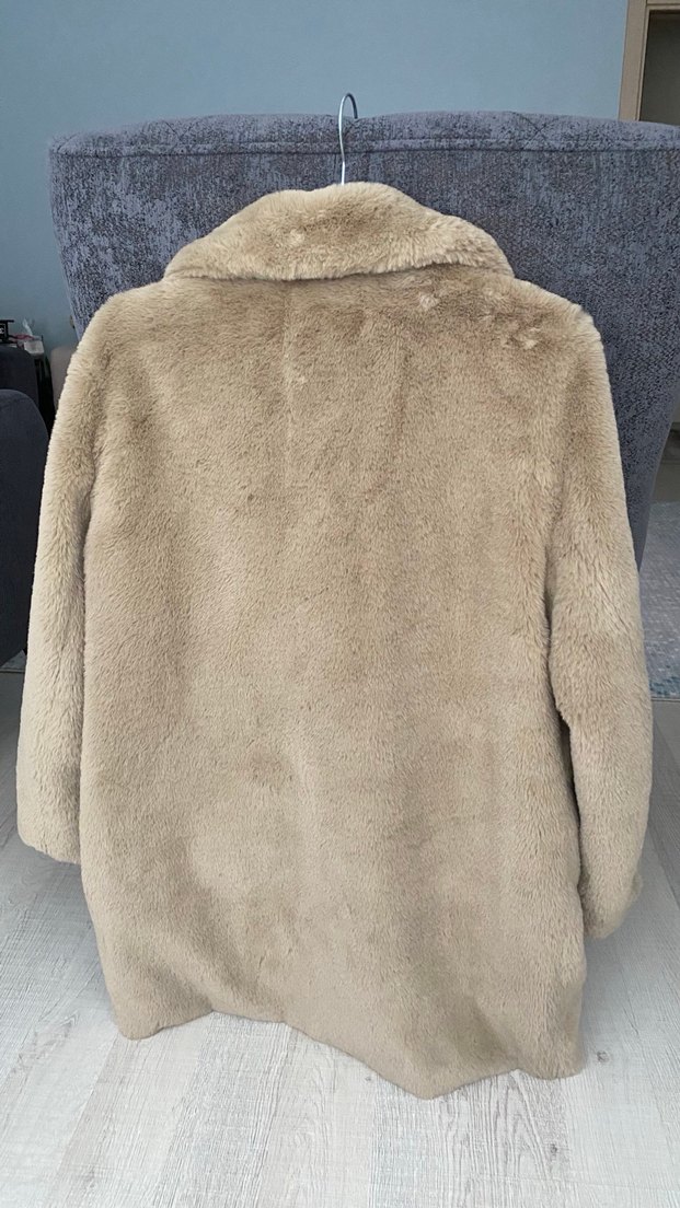 Bej Kadın Suni Kürk Midi Kaban - Görsel 4