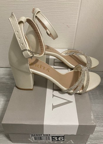 Krem Tokalı Topuklu Kadın Abiye Ayakkabı - Görsel 4