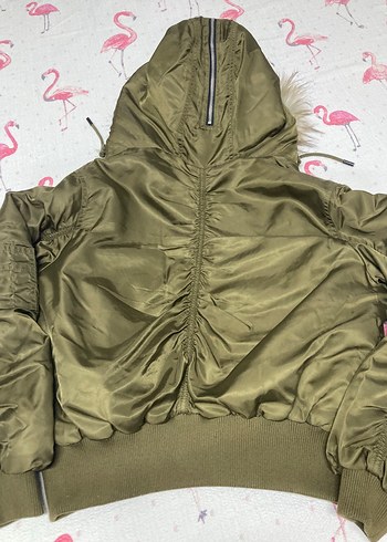 Kürk Detaylı Bej Kamuflaj Kadın Ceket - Görsel 3