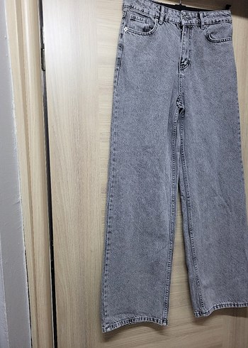 Diğer Gri Bol Kesim Palazo Denim Pantolon