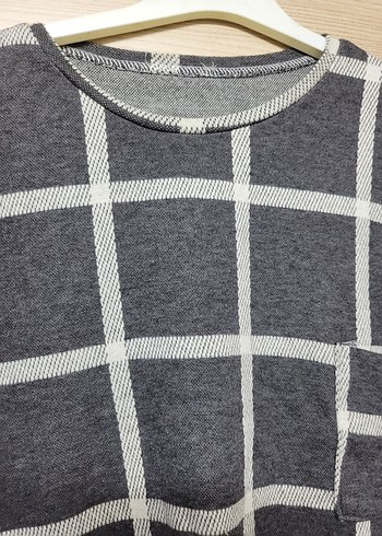 Koton marka M,Gri Kareli Uzun Kollu Salaş Triko - Görsel 3