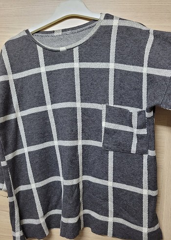 Koton marka M,Gri Kareli Uzun Kollu Salaş Triko - Görsel 5