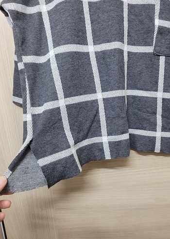 Koton marka M,Gri Kareli Uzun Kollu Salaş Triko - Görsel 4