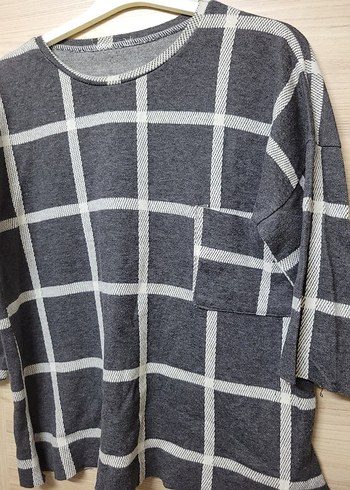 Koton marka M,Gri Kareli Uzun Kollu Salaş Triko - Görsel 2