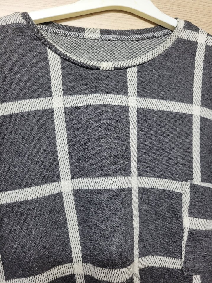 Koton marka M,Gri Kareli Uzun Kollu Salaş Triko - Görsel 3