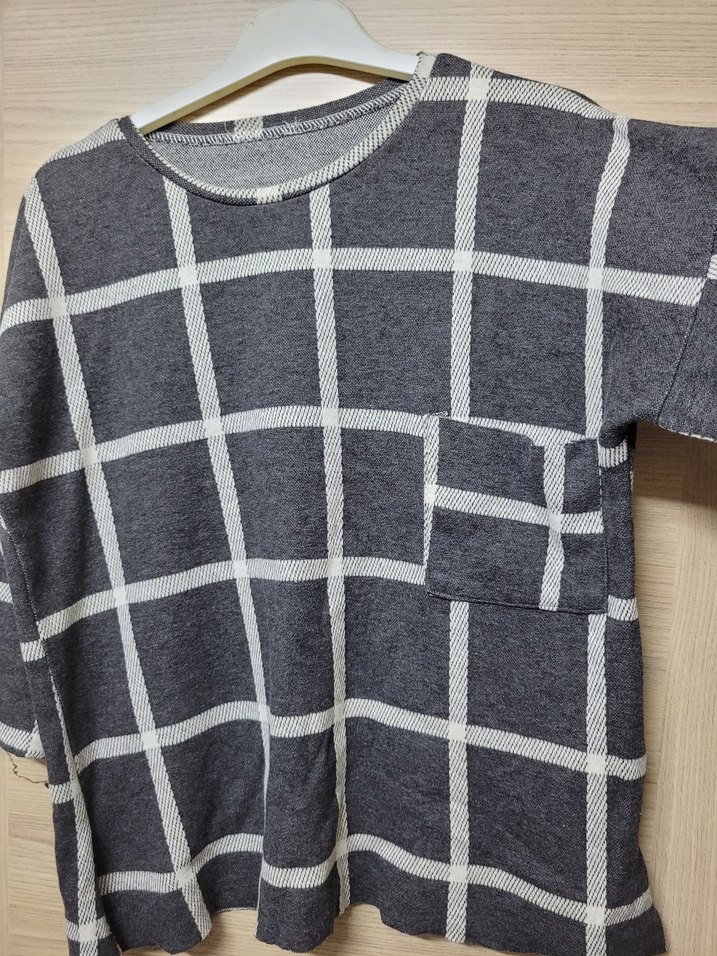 Koton marka M,Gri Kareli Uzun Kollu Salaş Triko - Görsel 5