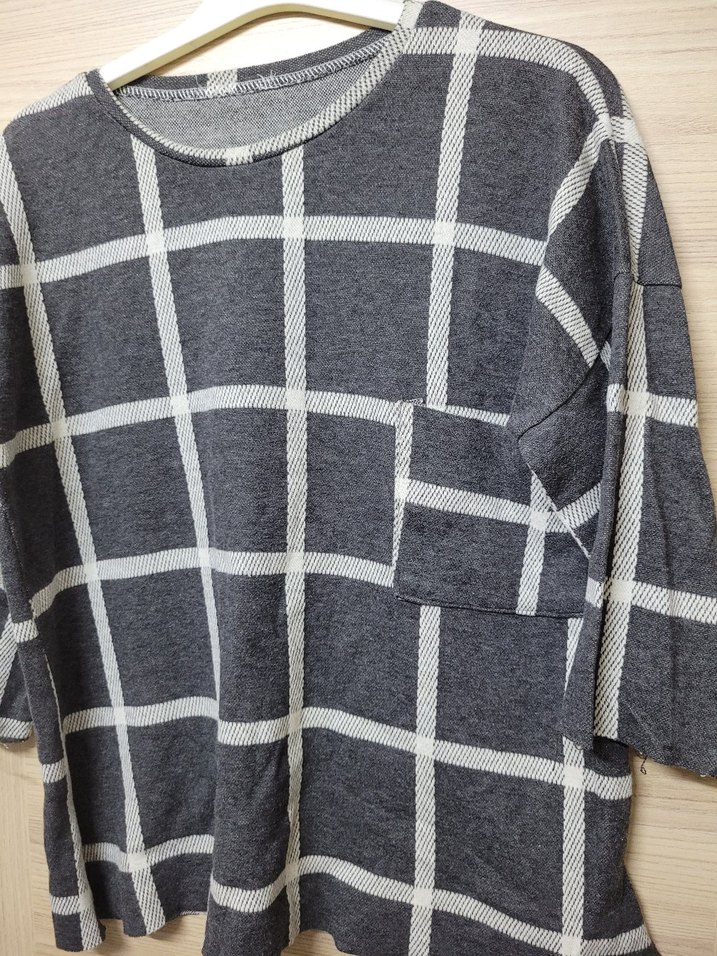 Koton marka M,Gri Kareli Uzun Kollu Salaş Triko - Görsel 2