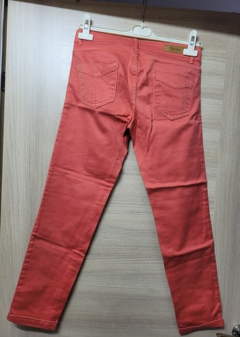 Kadın Kırmızı Denim Kumaş Pantolon - Görsel 4