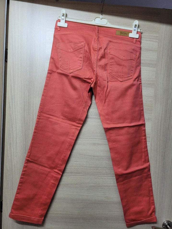 Kadın Kırmızı Denim Kumaş Pantolon - Görsel 4